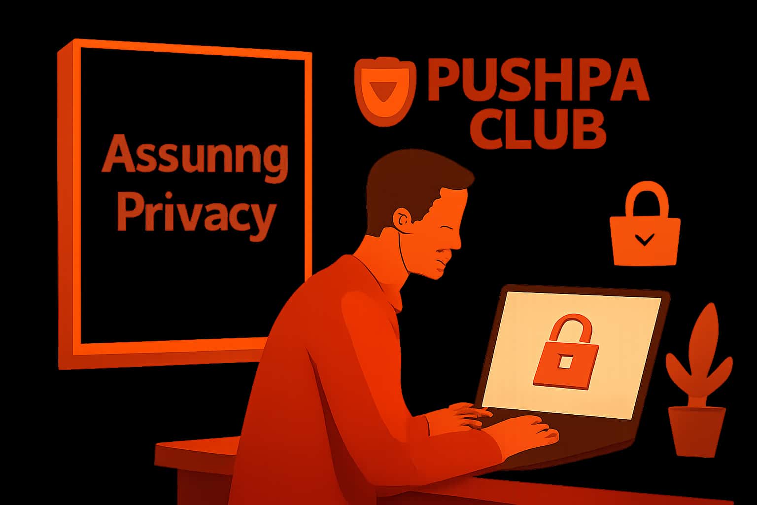 An informative scene illustrating user privacy measures of Pushpa Club with an emphasis on data protection.